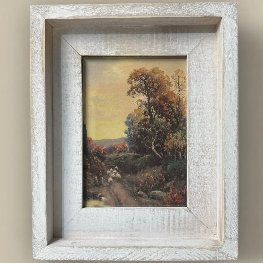 Vtg Art Print Cottagecore Moody Dark Home Decor Framed Artwork Fall Trees 5x7